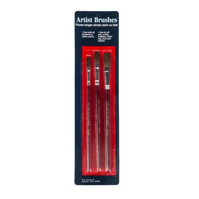 Flat Artist Paint Brush Set - 3 Piece Assortment For Oil And Water Colors