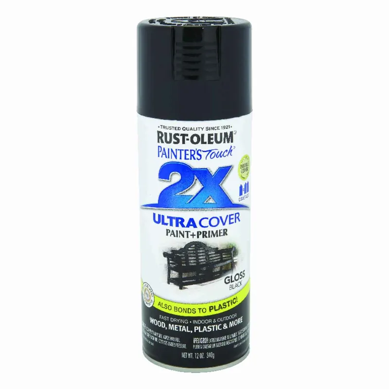 2x Ultra Cover 12 Oz. Gloss Black Spray Paint + Primer