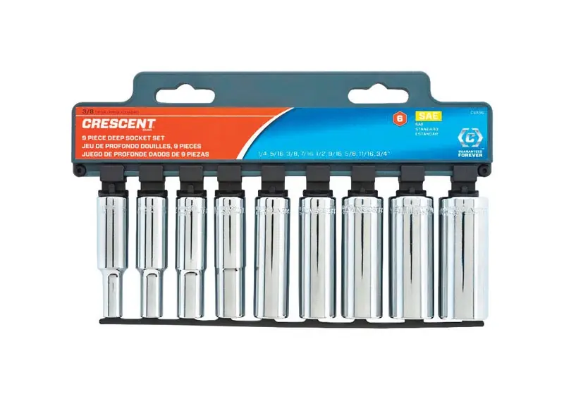 3/8 In. Drive Sae 6 Point Deep Well Socket Set, 9 Piece Assorted Sizes