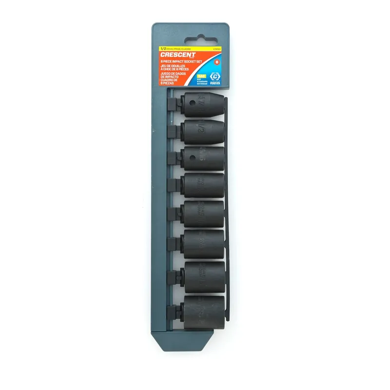 1/2 In. Drive Sae 6 Point Impact Socket Set, 8 Piece, Chrome Vanadium Steel