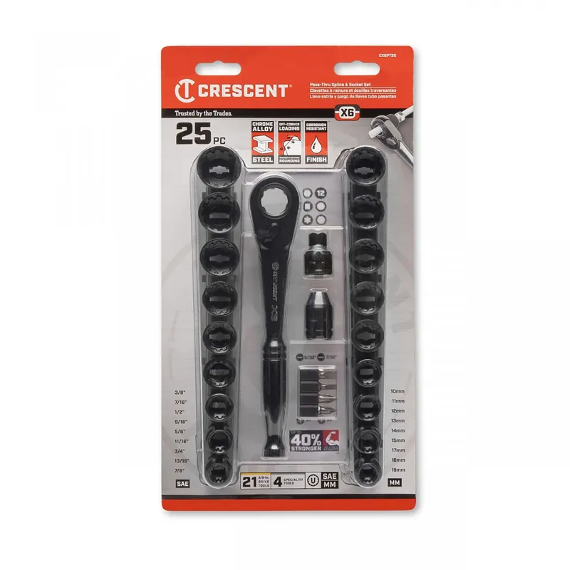 X6 3/8 In. Drive Metric And Sae 12 Point Socket And Ratchet Set 25 Pieces