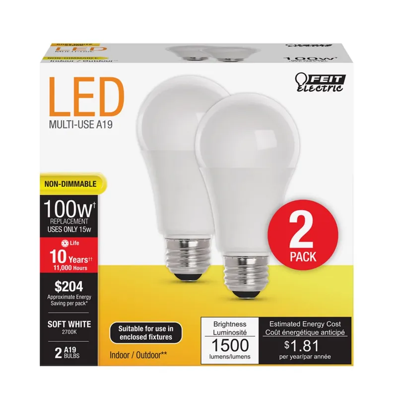 A19 E26 (medium) Led Bulb Soft White 100 Watt Equivalence 2 Pk