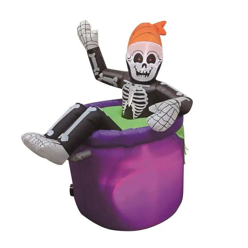 4 Ft Prelit Animated Skeleton In Cauldron Inflatable