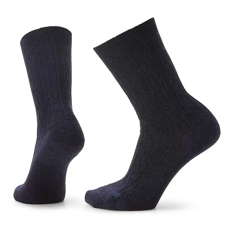 Women‘s Everyday Cable Crew Sock - Large - Deep Navy Heather - Merino Wool