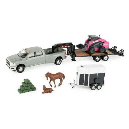 1/32 Scale Case Sv340b Skid Steer With Flatbed Trailer And Ram Pickup Accessories