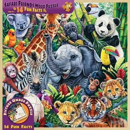 11 X 11 In. Safari Friends 48 Piece Kids Puzzle - Real Wood