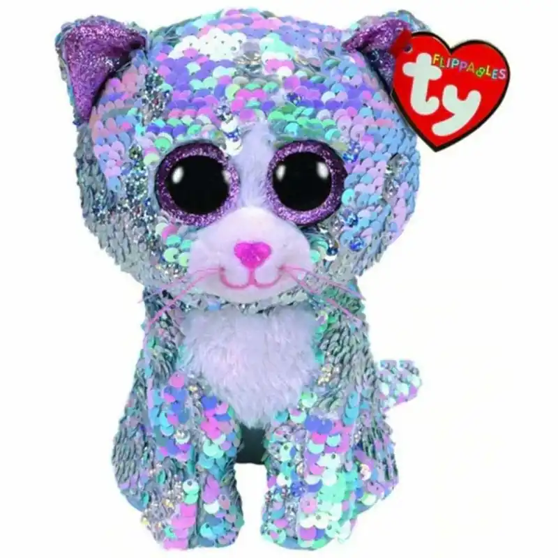 Ty Whimsy Blue Sequin Cat Beanie Buddy - Medium - 10 Inches
