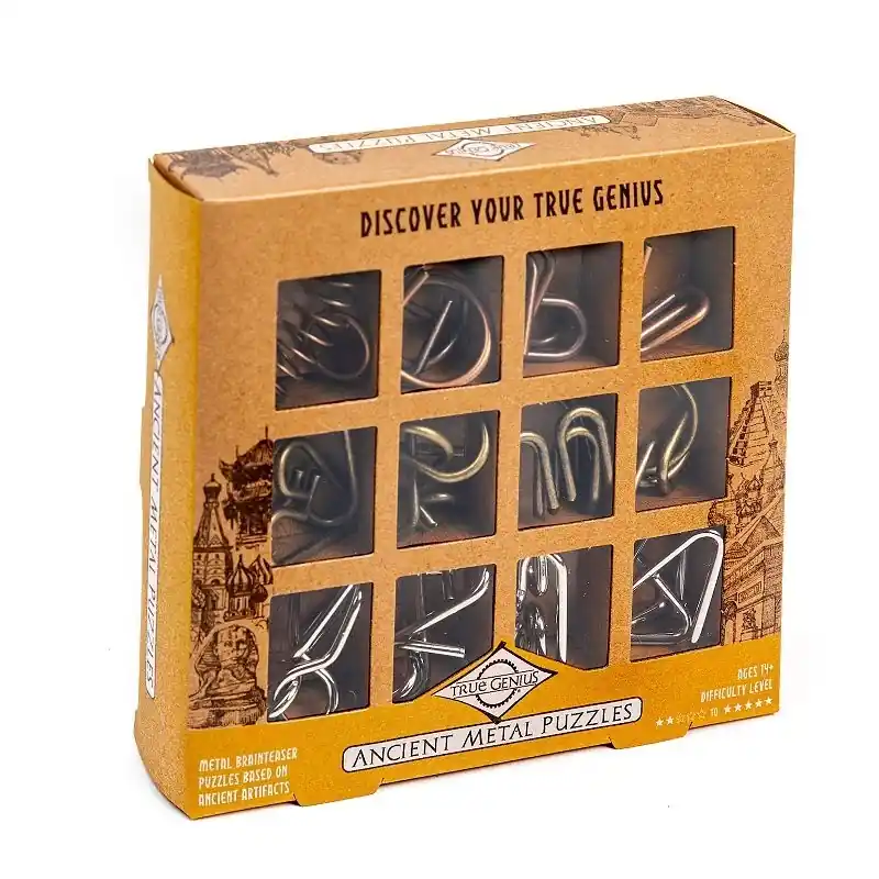 True Genius Ancient Metal Puzzle Set - Engaging Brain Teasers For All Ages