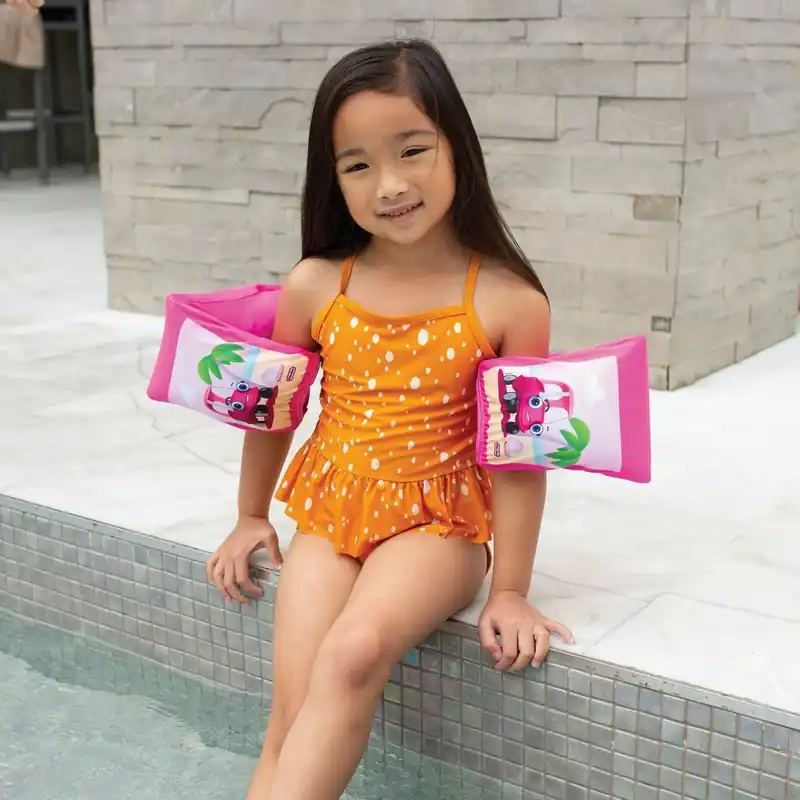 Beach Pink Fabric Arm Floaties - Inflatable Swim Gear For Kids