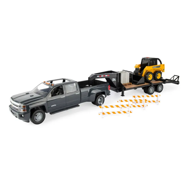 1 16 Big Farm John Deere Construction Set With Skid Loader And Chevrolet Silverado