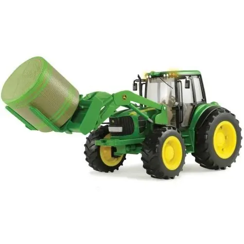 Big Farm John Deere 7330 Tractor With Front Bale Mover And Round Bale, 1 16 Scale