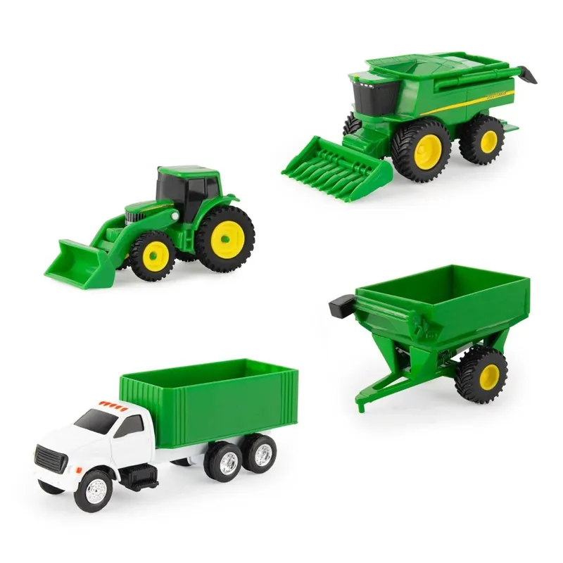 1 64 Scale 4-piece Vehicle Set With Tractor, Loader, Grain Truck, And Cart