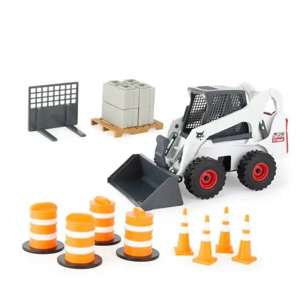 1 16 Big Farm Bobcat S450 Skid Steer Set With Barrels And Cones