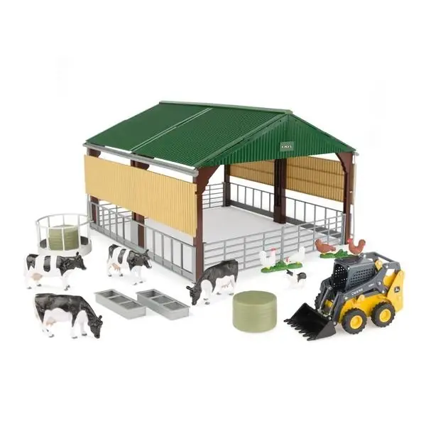 1 32 Scale John Deere Livestock Building Playset With 318g Skid Steer