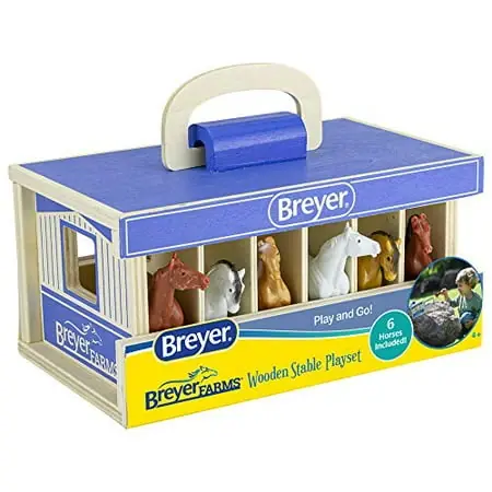 Farms 1 32 Scale Wooden Stable Playset With 6 Horses - Perfect For Kids