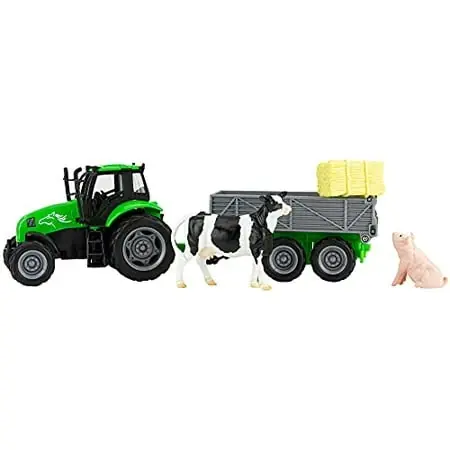 Farm Tractor And Tag-a-long Wagon Playset With Cow And Pig Figures