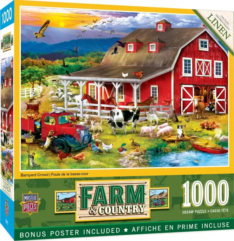 Farm & Country Barnyard Crowd 1000 Piece Adult Jigsaw Puzzle - 19.25 X 26.75