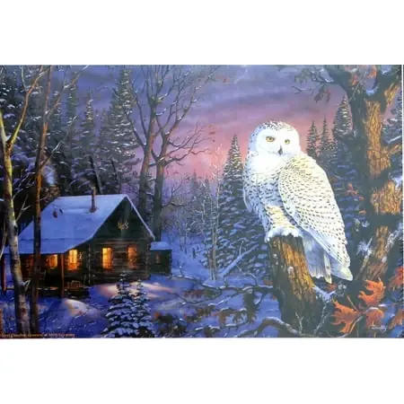 Terry Doughty Night Watch 1000 Piece Jigsaw Puzzle - Log Cabin Winter Scene