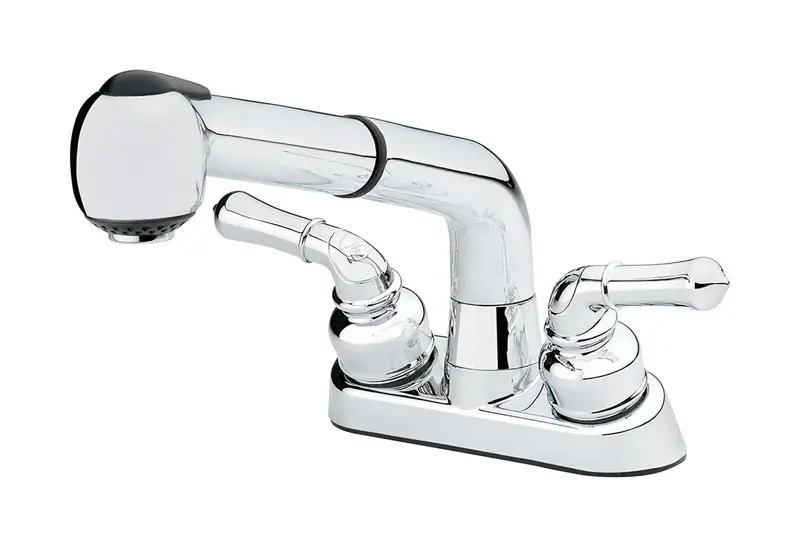 Laundry Faucet, Pullout Spout, 2 Handles, Chrome, 4 In. Centerset