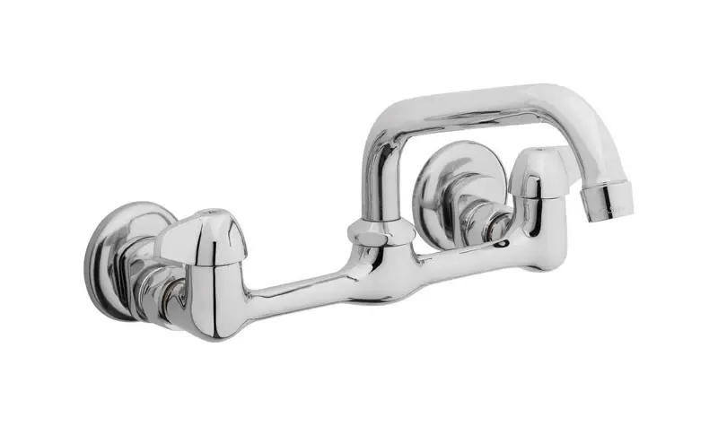 Wall Mount Two Handle Chrome Kitchen Faucet With Low Arc Spout