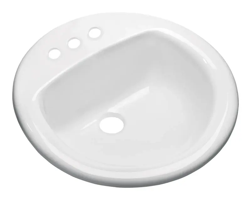 Drop-in Lavatory Sink, Self Rimming, White, 19 In. Round