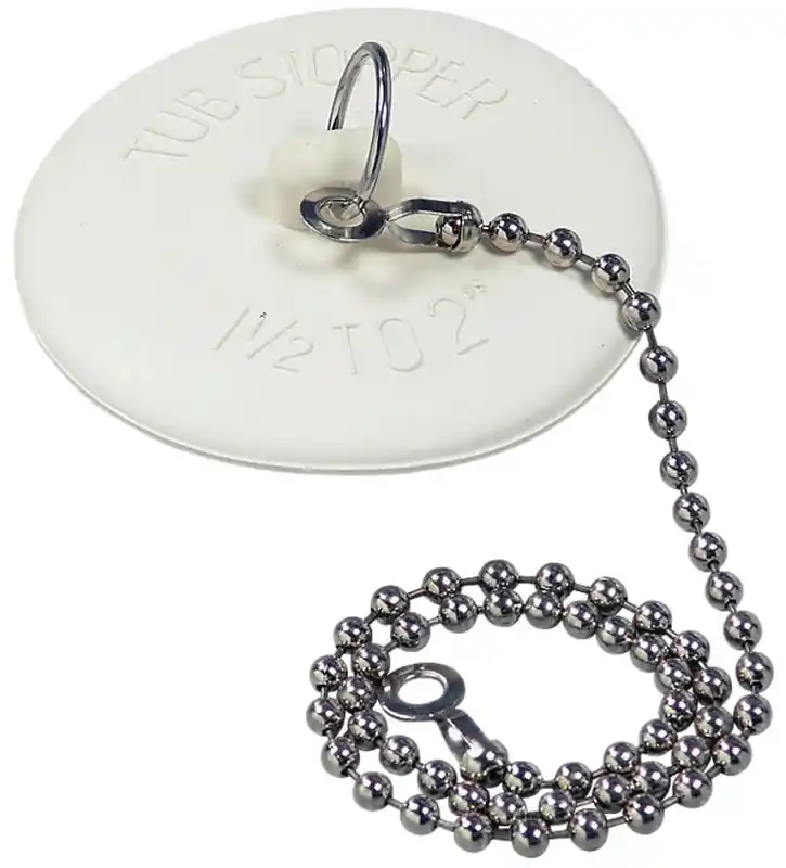 1-3/8 In. White Rubber Tub Stopper With Chain For Universal Fit