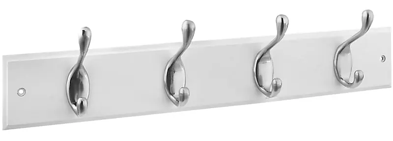 18 In. L Satin Nickel Silver/white Wood Hook Rack 1 Pk