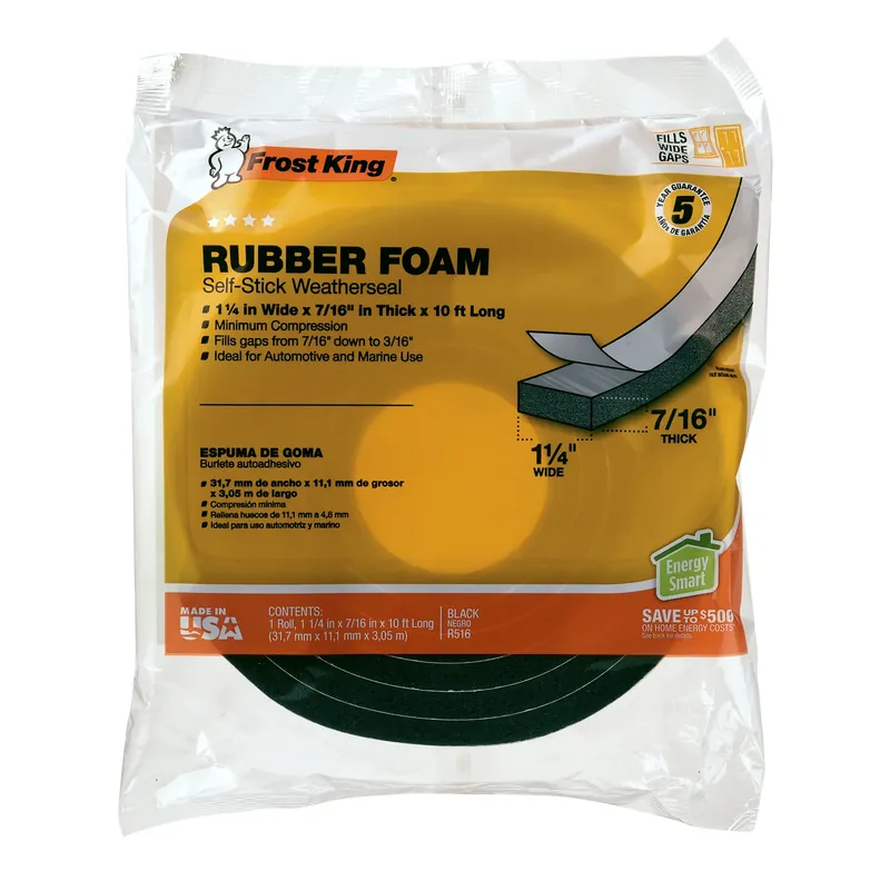 Rubber Foam Weatherseal Tape, 1-1/4w X 7/16 In. T X 10 Ft.