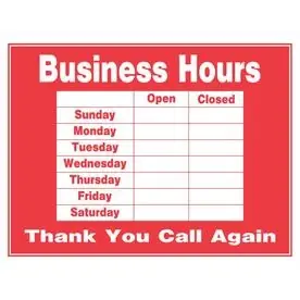 Group 15" X 19" Business Hours Sign With Fill-in Space