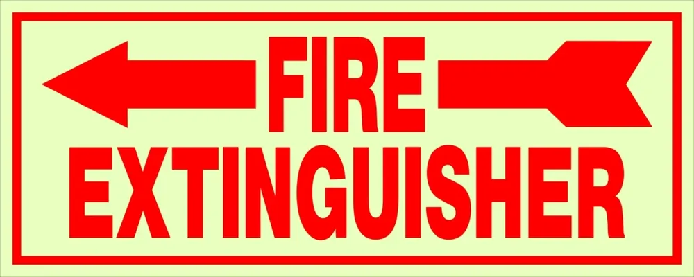 840202 4" X 10" Fire Extinguisher Left Glow In The Dark Sign - 5 Pieces