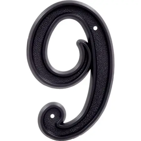 844049 6 In. Matte Black Plastic House Number - 9 - 6 Piece Set