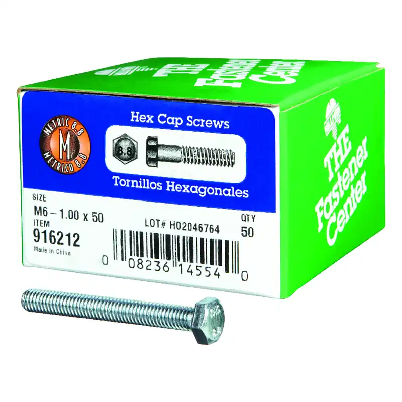 M6-1.00 Mm D X 50 Mm L Heat Treated Steel Hex Head Cap Screw 1 Pk