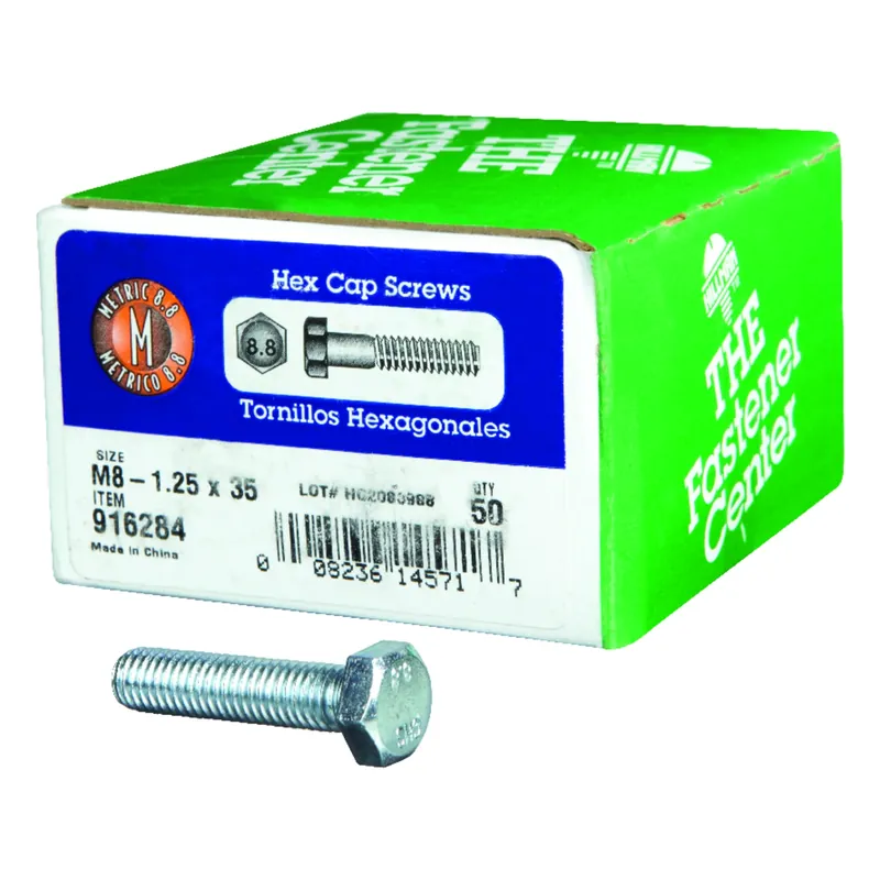 M8-1.25 Mm D X 35 Mm L Heat Treated Steel Hex Head Cap Screw 50 Pk