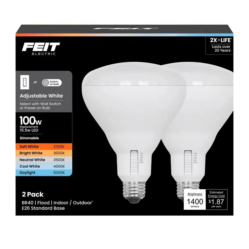 Br40 E26 (medium) Led Bulb Adjustable White 100 Watt Equivalence 2 Pk