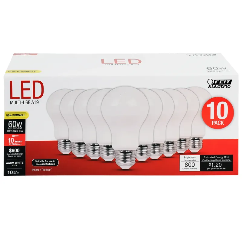 A19 E26 (medium) Led Bulb Soft White 60 Watt Equivalence 10 Pk