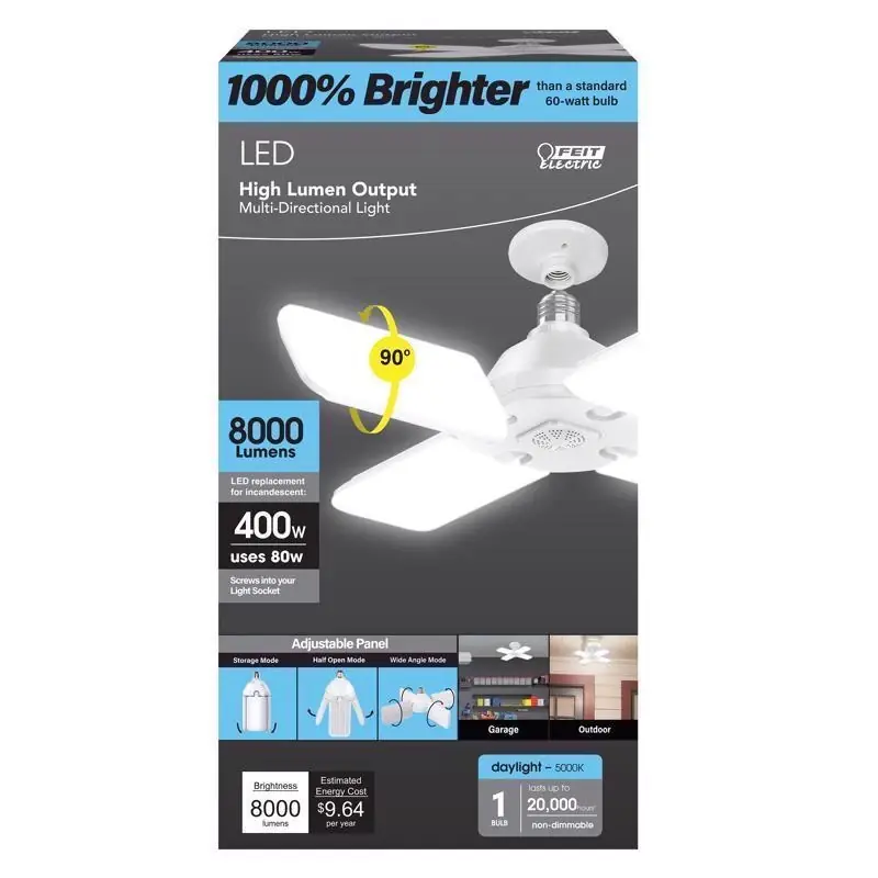 Folding Panel E26 Medium Led Garage Bulb Daylight 400 Watt Equivalent