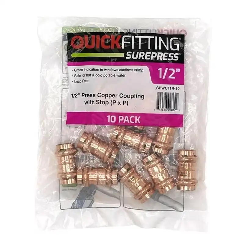 1/2" Press‑fit Copper Coupling With Integrated Stop – Underground Rated