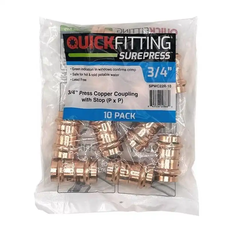 3/4" Press‑fit Copper Coupling With Integrated Stop – Underground Rated