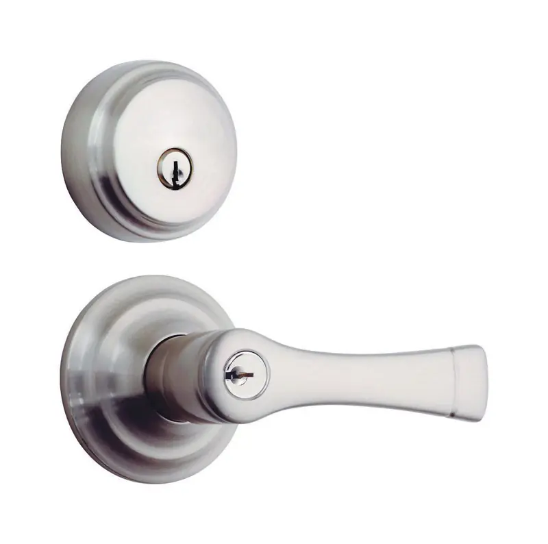 Push Pull Rotate Harper Satin Nickel Entry Lever And Deadbolt Set Kw1 1.75 In.