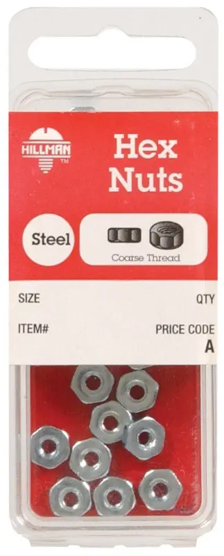 10 In. Zinc-plated Steel Sae Hex Nut 20 Pk