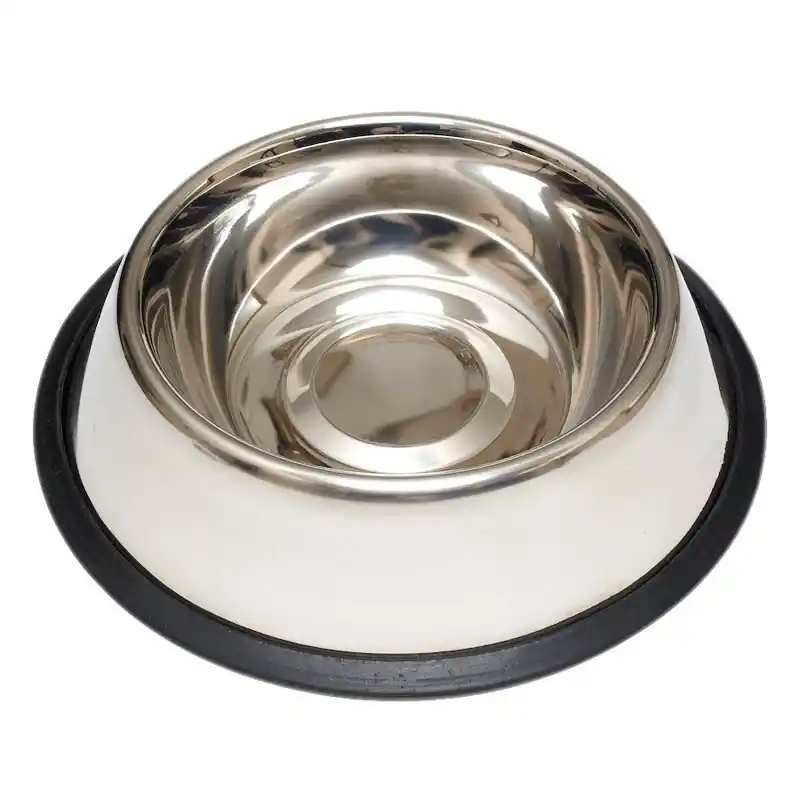 Silver Plain Stainless Steel 32 Oz Pet Dish For Dogs - Non-skid Base