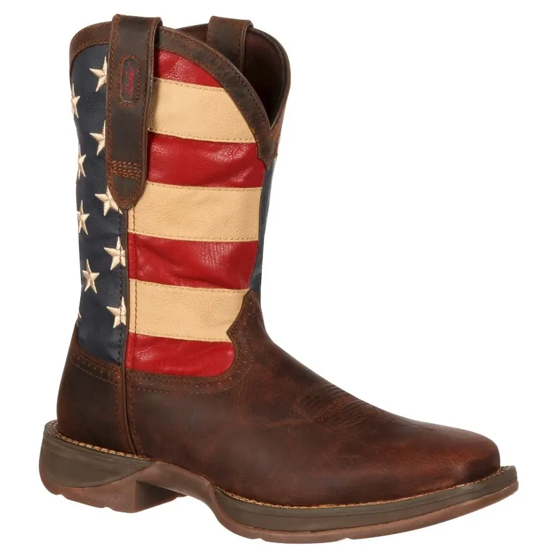 Rebel Men‘s 11-in. Patriotic Pull-on Western Boots, Size 12 Wide, Brown