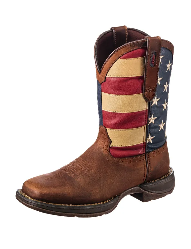 Rebel Men‘s Patriotic Pull-on Western Boots, Size 11, Brown With Union Flag