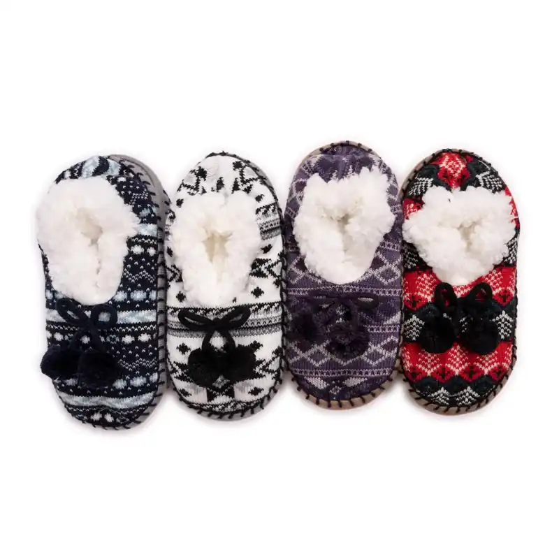 Women‘s Assorted Ballerina Slippers With Faux Fur And Anti-skid Sole