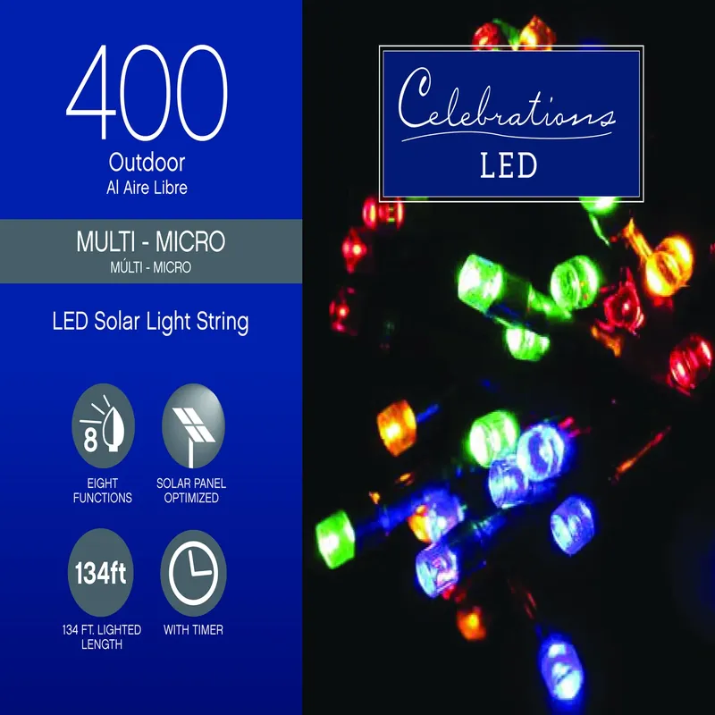 Led Solar Micro Multicolored 400 Count String Christmas Lights 134 Feet