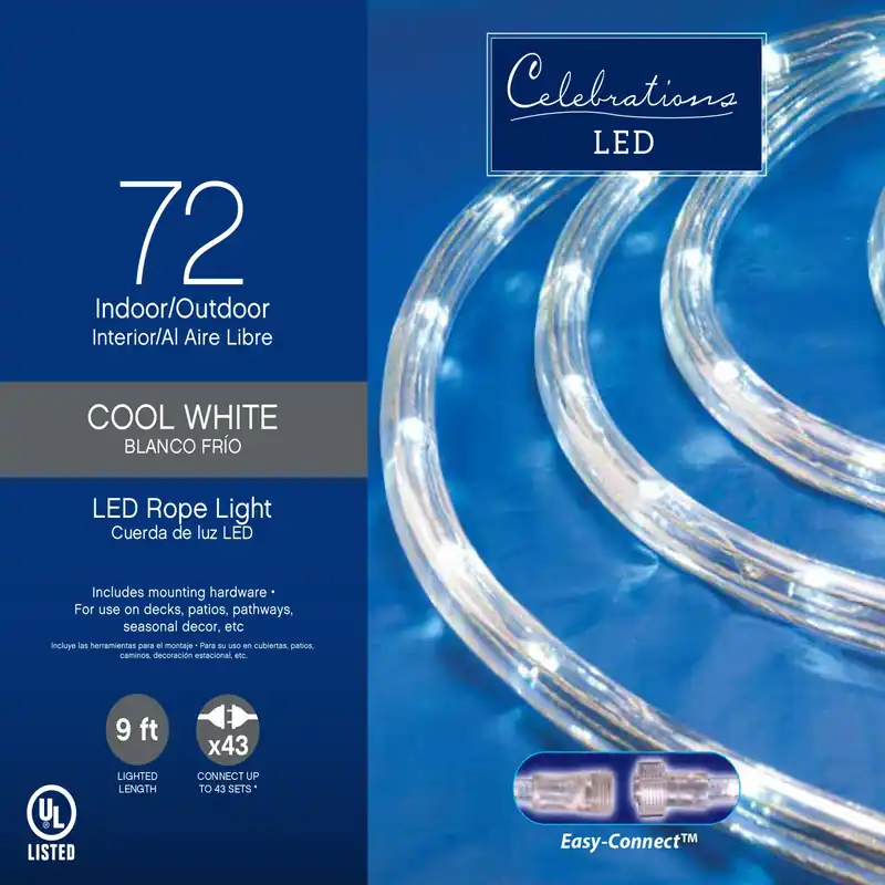 Led Cool White 72 Ct Rope Christmas Lights 9 Ft.