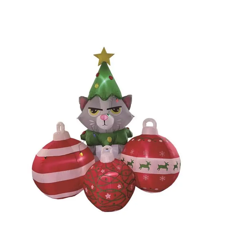 6 Ft Christmas Grumpy Cat Inflatable With Ornaments And String Lights