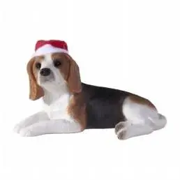 Lying Beagle With Santa Hat Christmas Ornament Sculpture - Xso00903