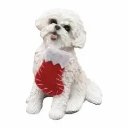 Bichon Frise Christmas Ornament Sculpture With Stocking - Model Xso01203
