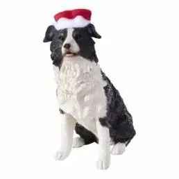 Border Collie With Santa Hat Christmas Ornament Sculpture - Xso03402